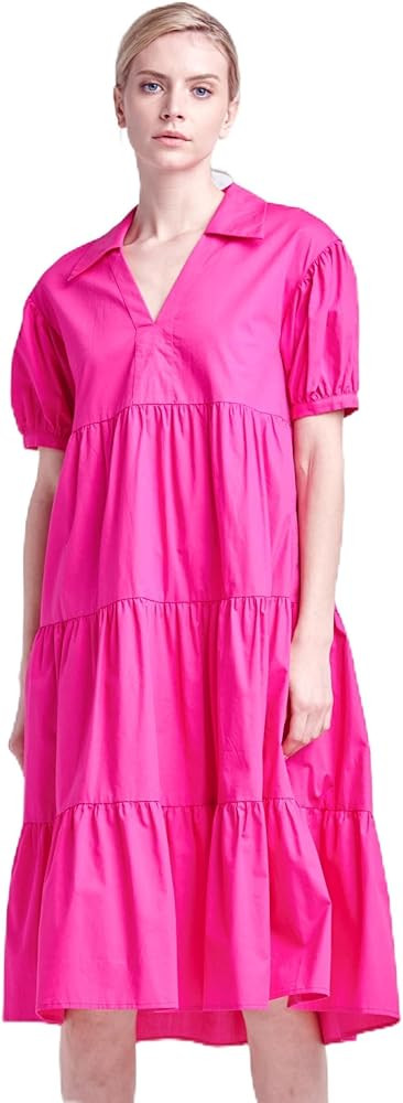 English Factory Women's Short Puff sleeves Midi Dress, Fuchsia, XS | Amazon (US)