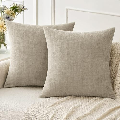 MIULEE Soft Chenille Throw Pillow Covers Light Taupe 20x20 Inch Pack of 2 | Amazon (US)