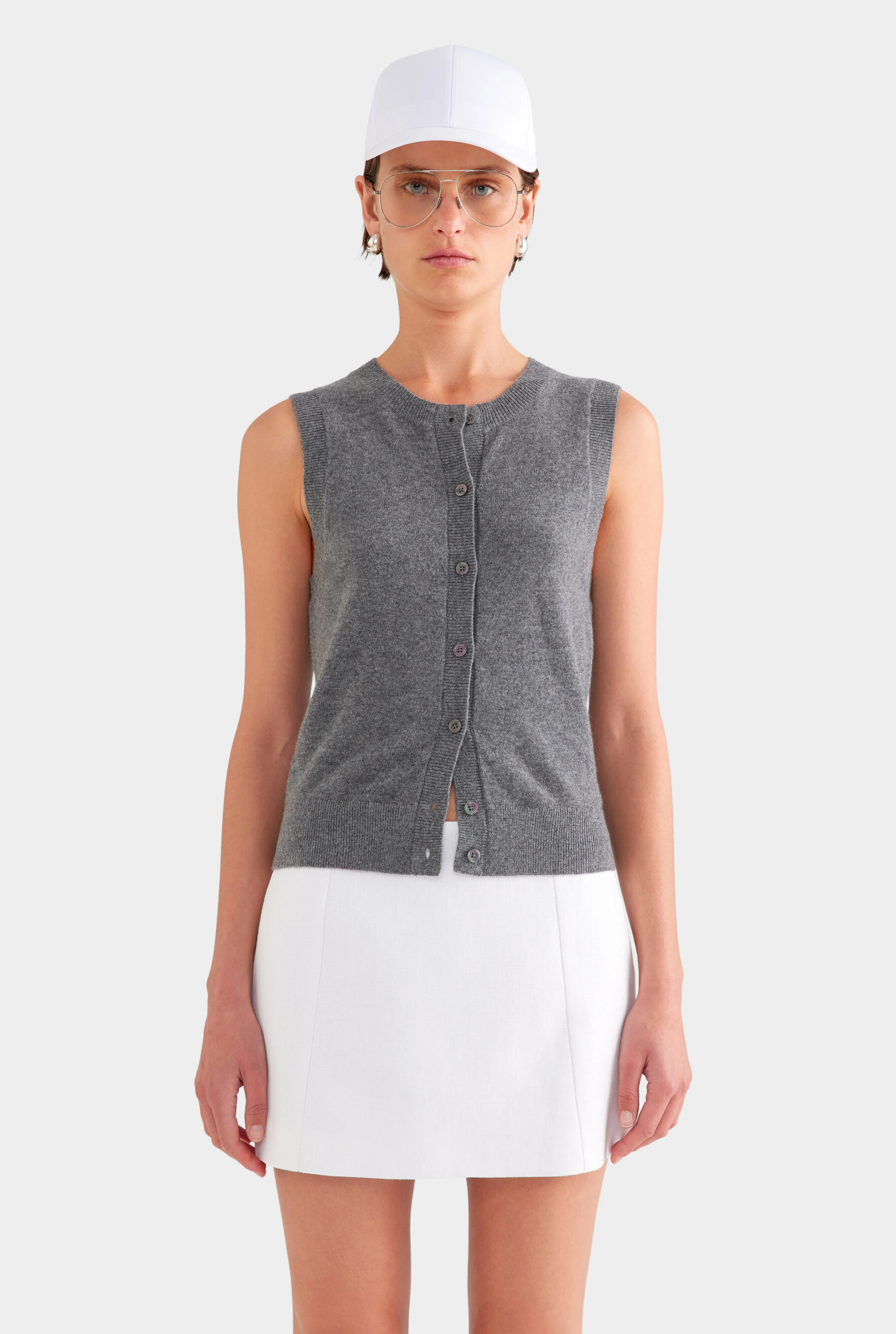 Womens Cashmere Button Through Tank Charcoal | Venroy | Venroy AU