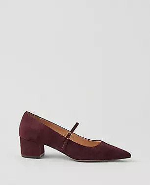 Pointy Toe Block Heel Suede Mary Jane Pump | Ann Taylor (US)