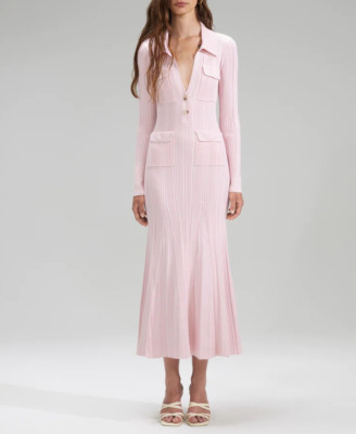 Self-Portrait  Pink Viscose Knit Midi Dress V Neck Mermaid Dress for Women  | eBay | eBay UK