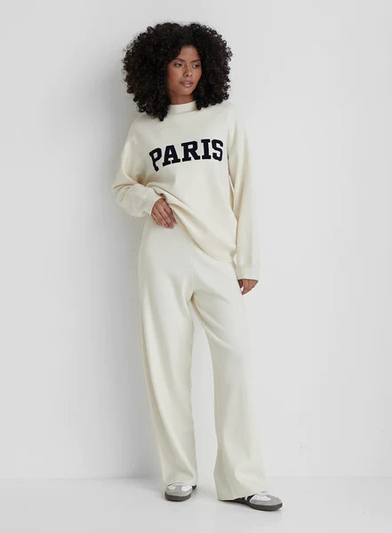 Cream Knitted Wide Leg Trouser- Cameron | 4th & Reckless