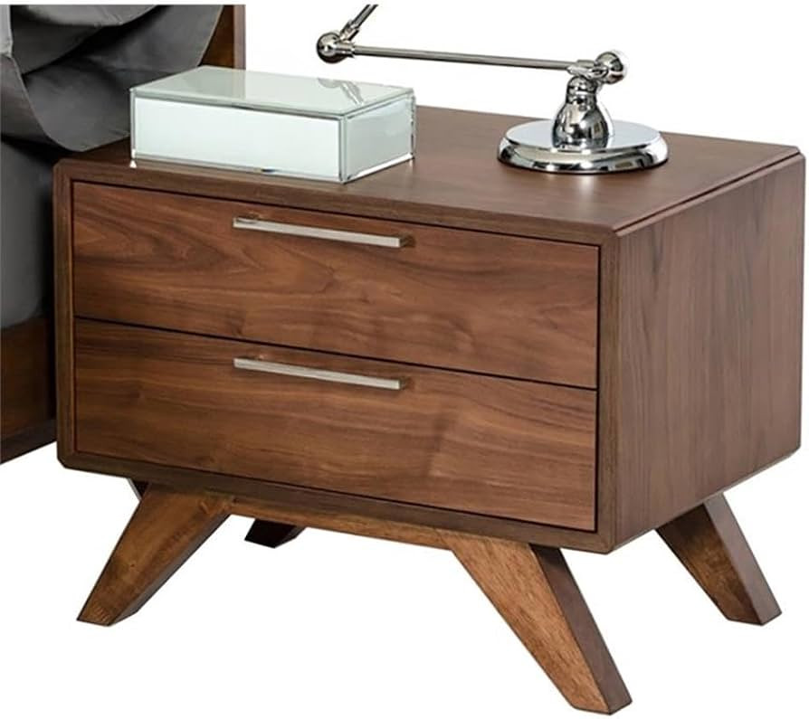 Pemberly Row Modern Bedroom Nightstand, Walnut Veneer Finish, Wood and Stainless Steel, 2 Soft-Cl... | Amazon (US)