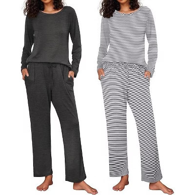 Ekouaer 2 Pack Women's Pajama Set Long Sleeve Top with Jogger Pants Lounge Sets Sleepwear Loungewear with Pockets Gray/Gray Stripe S | Target
