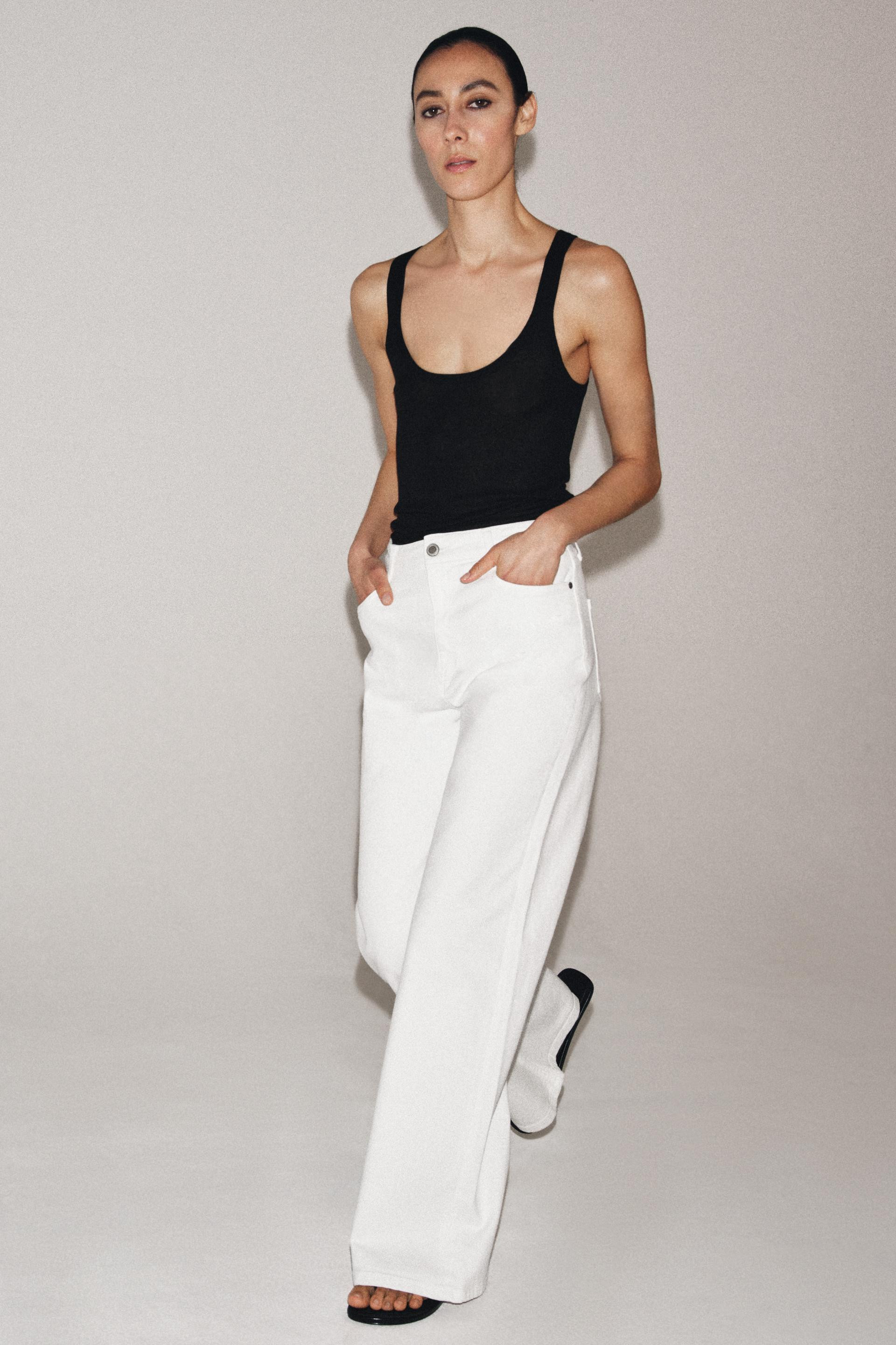 Zara - Zw Collection High Waist Wide Leg Jeans - White - 32 (Us 14) - Woman | Zara US