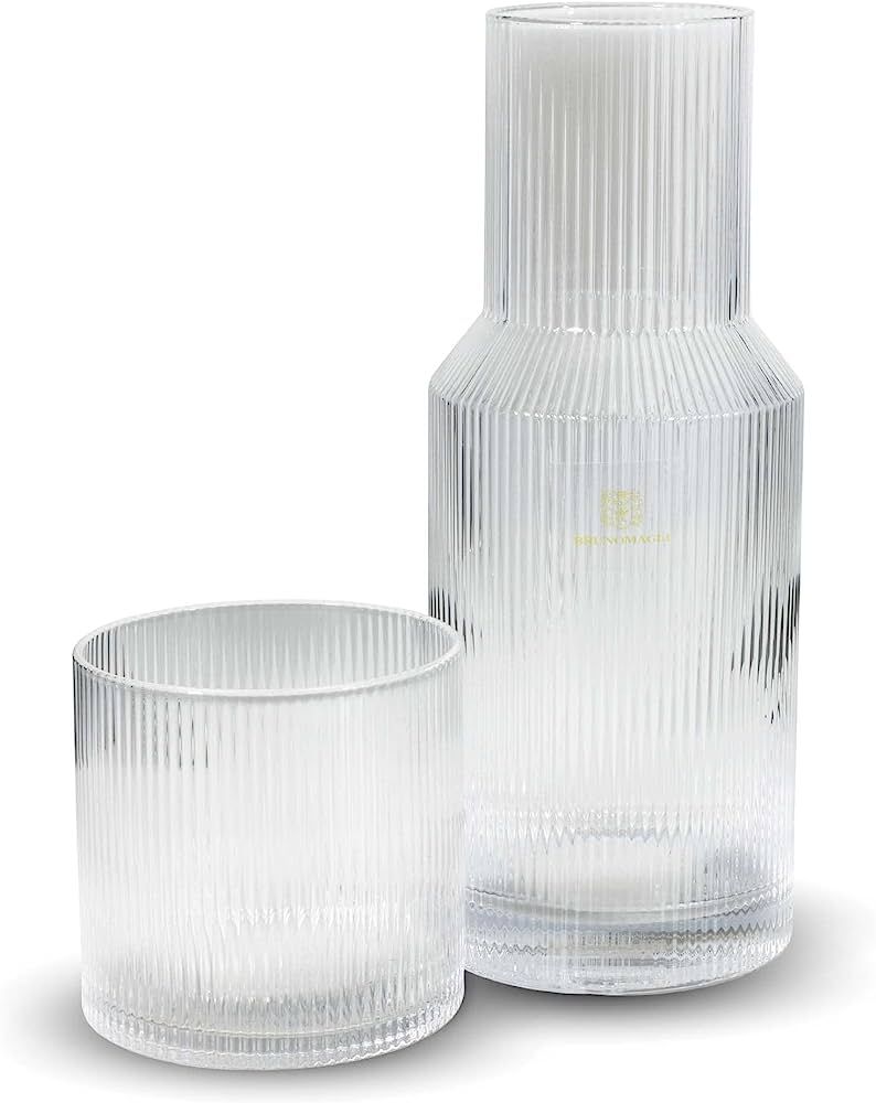 Bruno Magli Ribbed Carafe | 2-Pc Set | Drinking Glass Tumbler Doubles as a Lid | Elegant Nightsta... | Amazon (US)