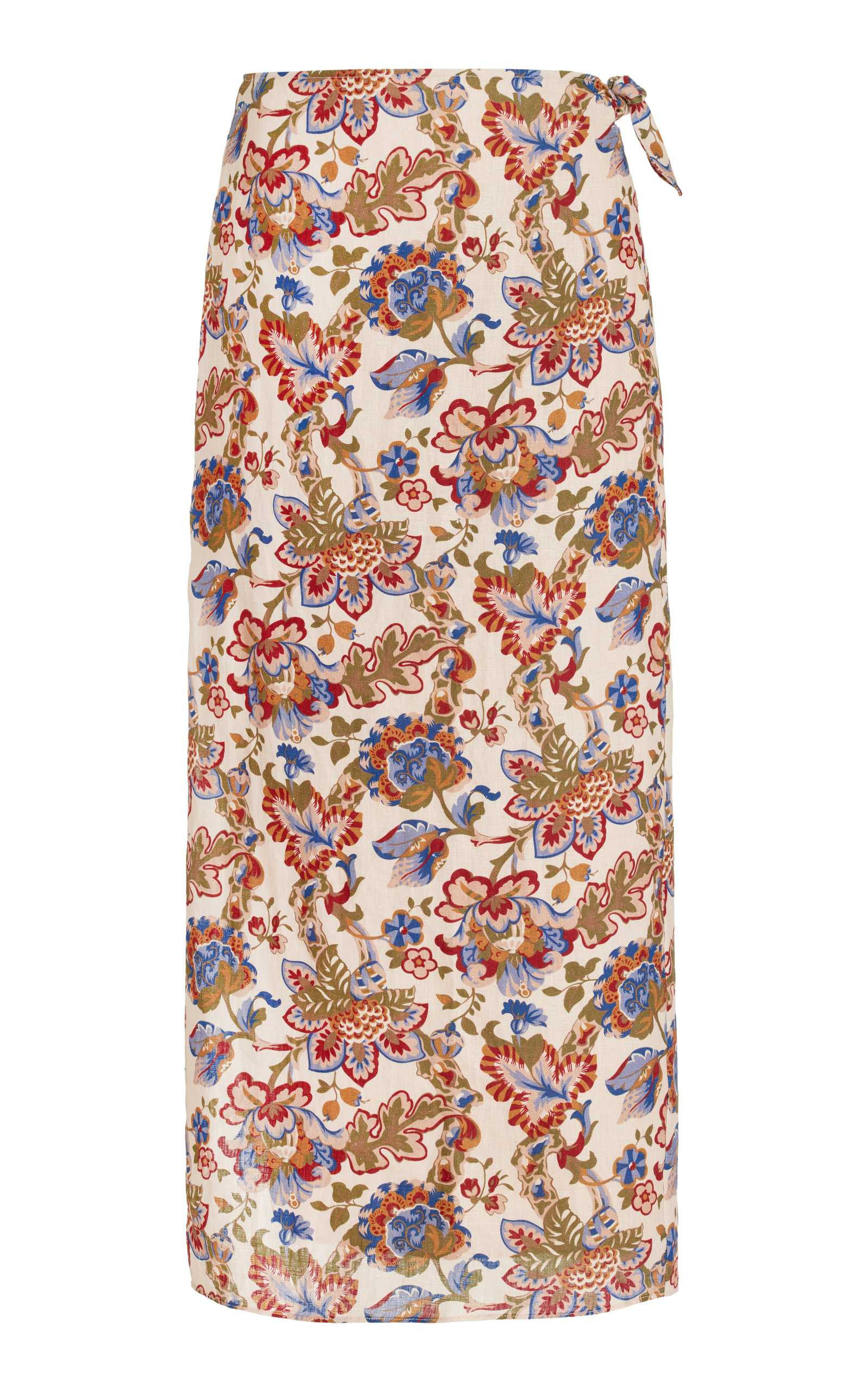 Bettina Wrap-Effect Printed Linen Midi Skirt | Moda Operandi (Global)