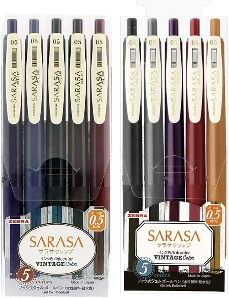 Zebra Sarasa Clip 0.5 Retractable Gel Ink Pen, Rubber Grip, 0.5 mm, Vintage Colors, 10 Color Bund... | Amazon (US)