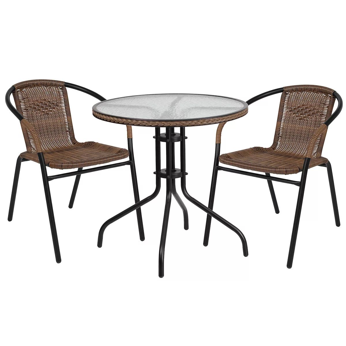 Flash Furniture Patio Round Table & Rattan Stacking Chair 3-piece Set | Kohl's