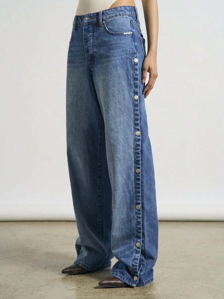 AiiRZ Snap Poppers Low-Rise Baggy Jeans | SHEIN