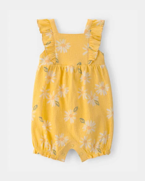 Baby Girl Floral Flutter Sleeve Romper - Yellow | Carter's Inc