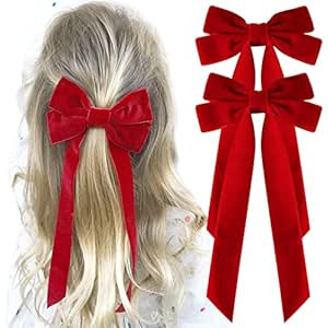 2PCS Velvet Hair Bows Red Hair Ribbon Clips Big Fall Alligator Clips Hair Accessories for Women G... | Amazon (US)