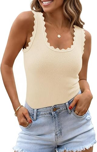 Saodimallsu Womens Scalloped Tank Tops Square Neck Knit Sweater Vest | Ribbed Top,Sleeveless Swea... | Amazon (US)