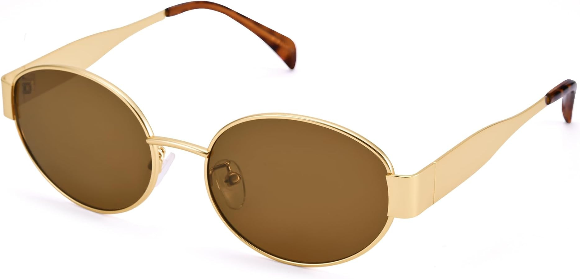 Retro Oval Sunglasses for Women Men - Trendy Gold Sun Glasses - Fashion Metal Frame Shades | Amazon (US)