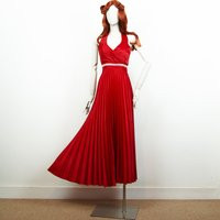 Vintage 80S Red Satin Pleated Maxi Long Evening Dress Halter Collar Sleeveless Size S UK 10 | Etsy (UK)