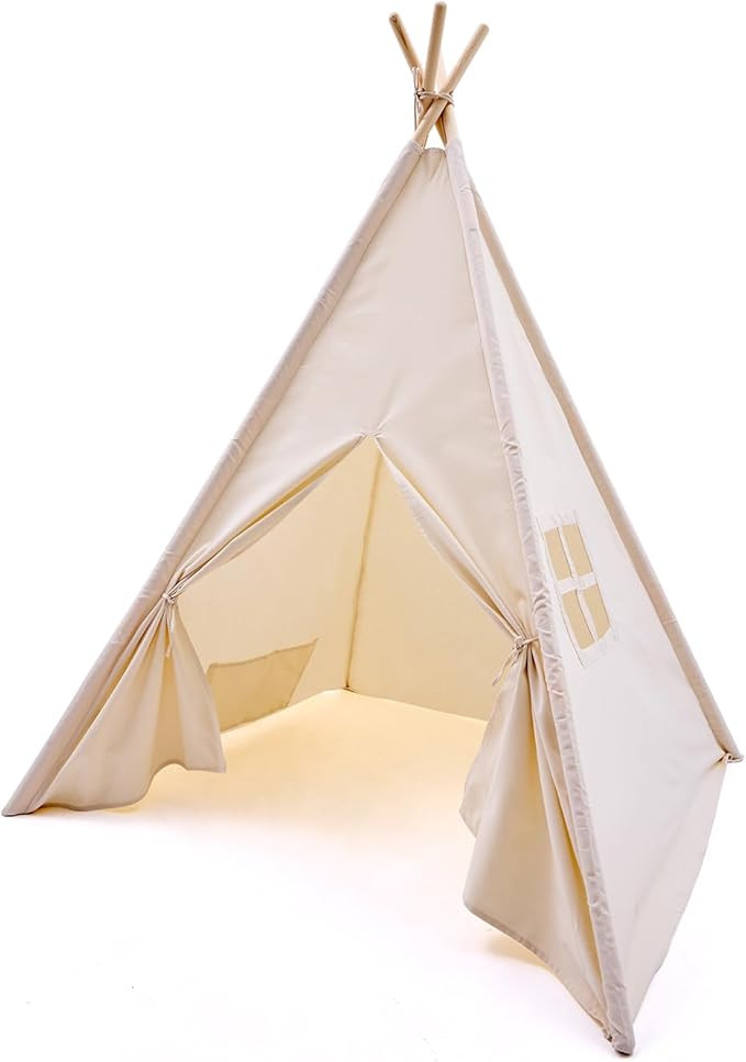 Kids Play Teepee Tent with Carry Bag 43 x 43 x 63 Inch, Natural Cotton Canvas + Pine Wood Frame | Amazon (US)
