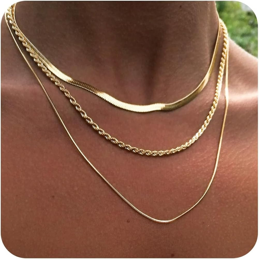 Layered Necklaces for Women,Dainty Gold Necklace for Women Trendy Gold Plated Necklace Set Stack ... | Amazon (US)