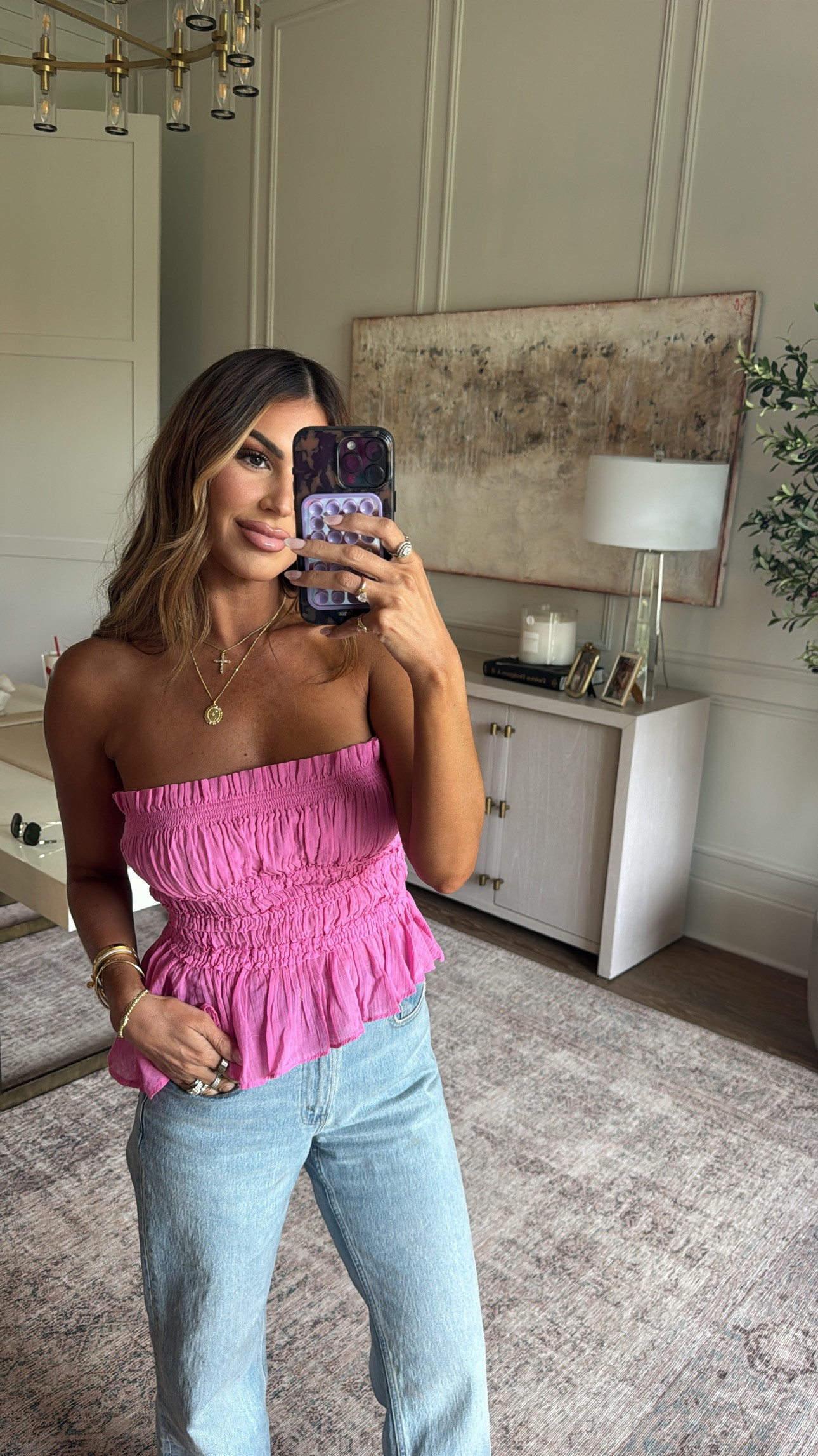 wearing a small top and 27 regular in denim 🩷 

 #LTKootd #LTKSaleAlert