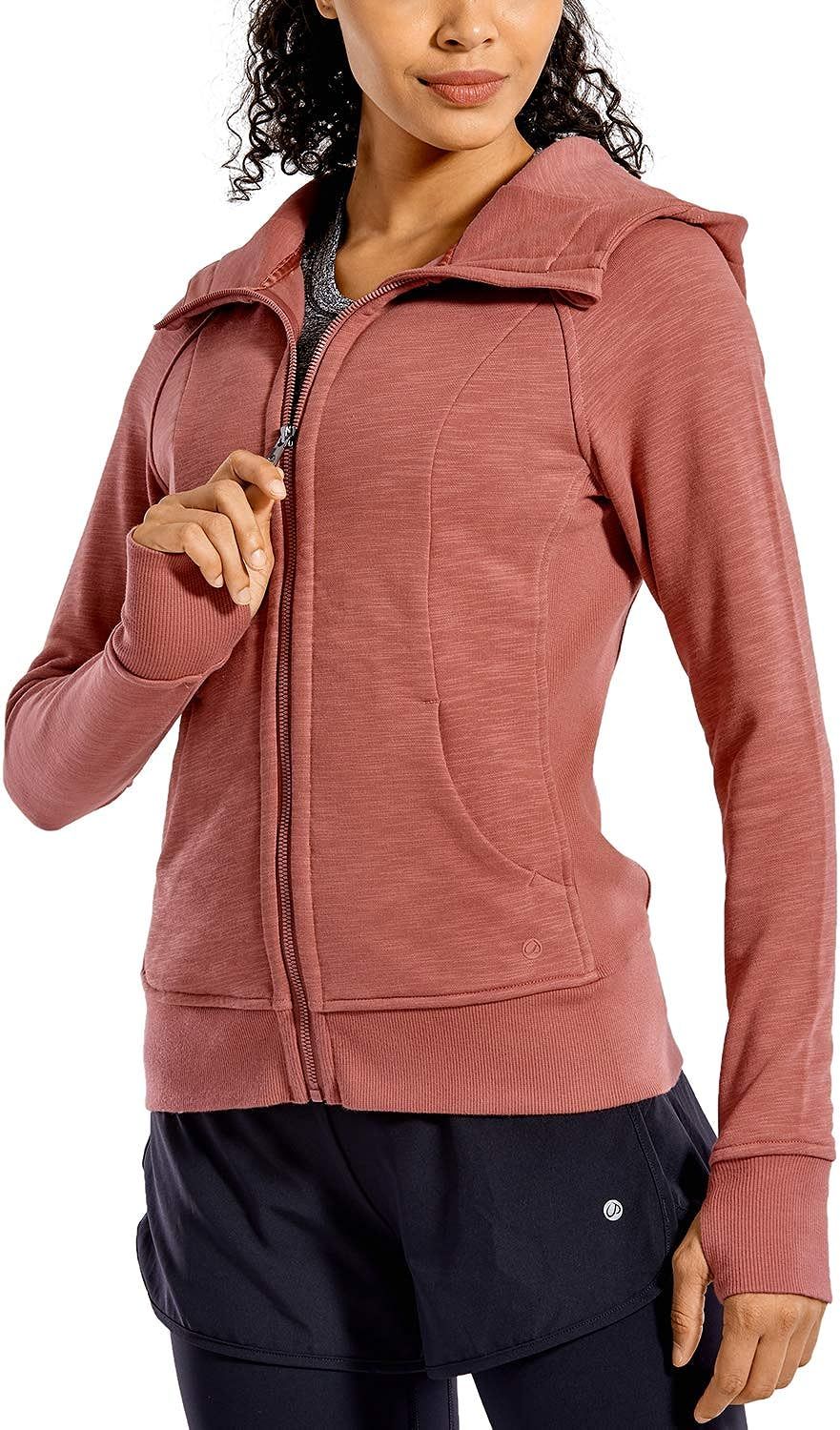 CRZ YOGA Women's Cotton Hoodies Full Zip Running Track Jacket Sweatshirt with Thumbholes | Amazon (US)