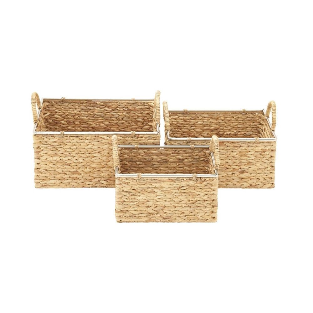 Olivia & May Set of 3 Medium Rectangular Natural Seagrass Baskets with Handles | Target