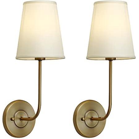 Pathson 2-Pack Industrial Wall Sconce with White Fabric Lamp Shade, 1-Light Vintage Indoor Wall Ligh | Amazon (US)