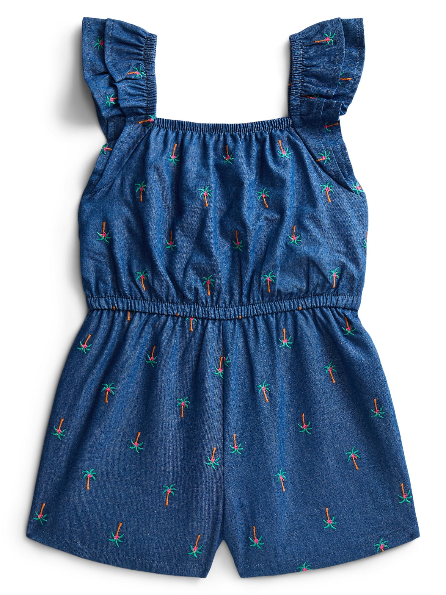 Wonder Nation Toddler Girls Allover Print Cotton Romper with Ruffle Sleeves, Sizes 12M-5T | Walmart (US)