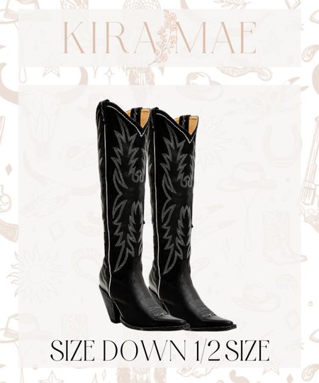 tall black cowboy boots! i reccomend sizing down half a size 

#LTKSeasonal #LTKstyletip #LTKshoecrush