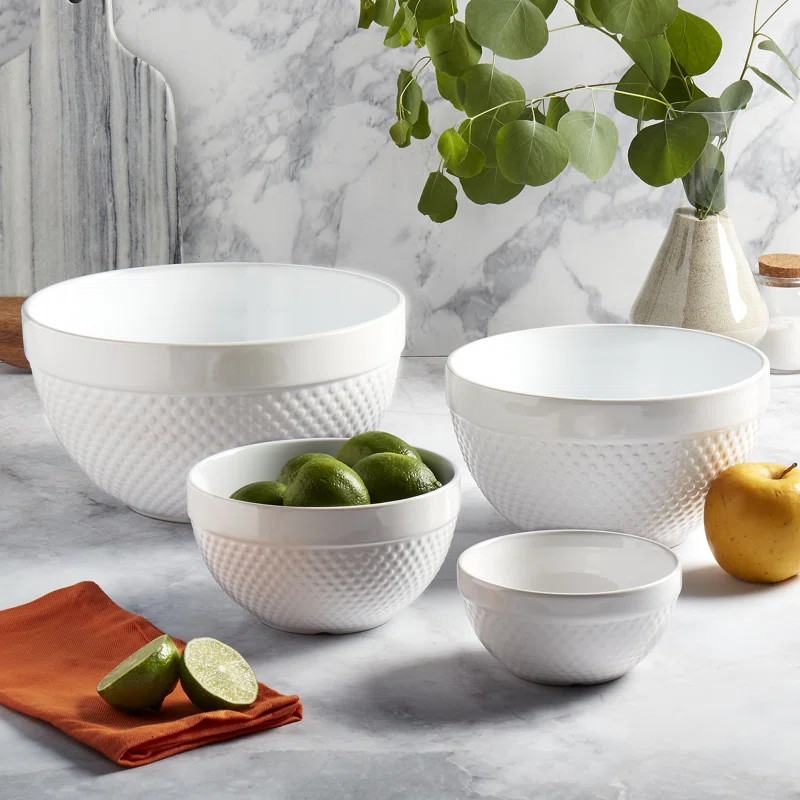 Tabletops Gallery Hobnail 4 Piece Stoneware Mixing Bowl Set | Wayfair North America