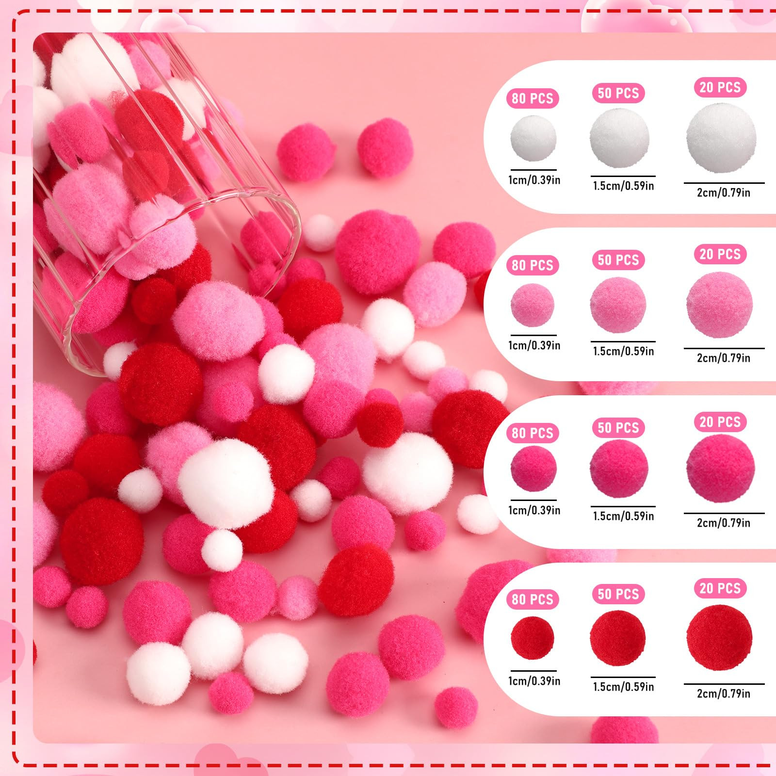 UPINS Valentine's Day Pom Poms Balls, 600 Pieces Pink Red Pom Poms Mixed Sizes Pompoms for Crafts... | Amazon (US)