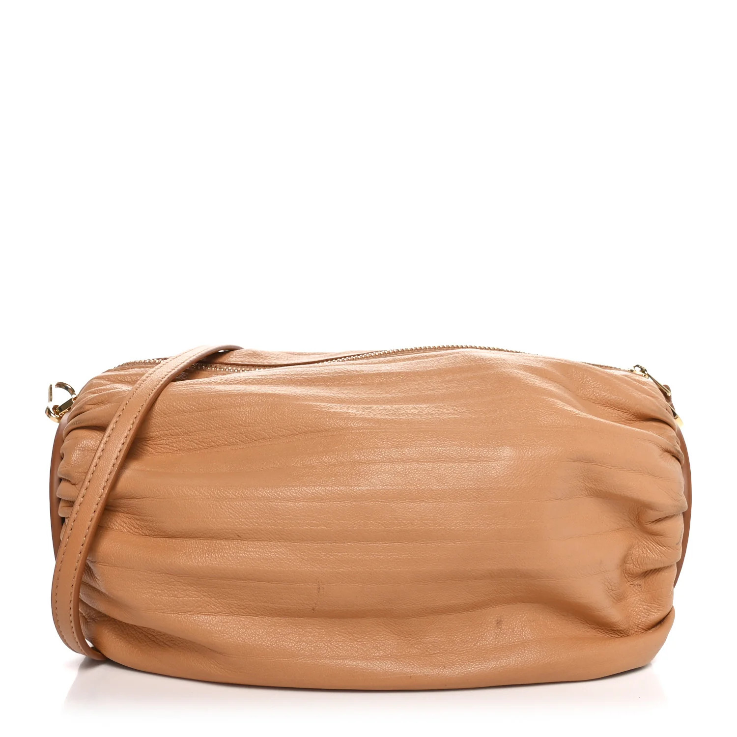 Lambskin Pleated Bracelet Pouch Shoulder Bag Warm Desert | FASHIONPHILE (US)