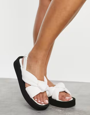 Truffle Collection padded chunky flat sandals with ruched detail in white | ASOS (Global)