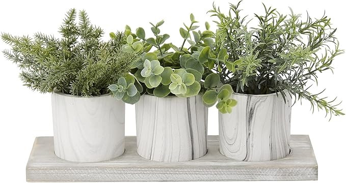 Pack of 3 Artificial Potted Plants Artificial Herb Assorted Plants in Marbling Pulp Pots Faux Pla... | Amazon (UK)