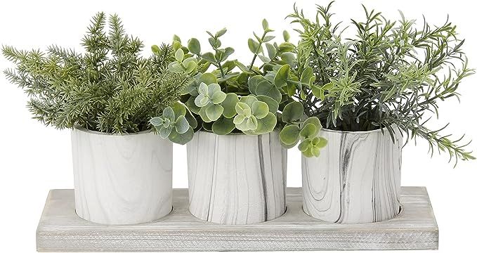Pack of 3 Artificial Potted Plants Artificial Herb Assorted Plants in Marbling Pulp Pots Faux Pla... | Amazon (UK)