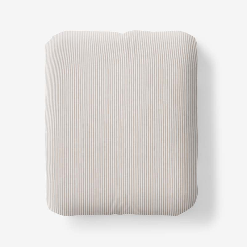 Classic Stripes and Plaids Cool Yarn-Dyed Cotton Percale Fitted Bed Sheet - Stripe Tan, Full | The Company Store