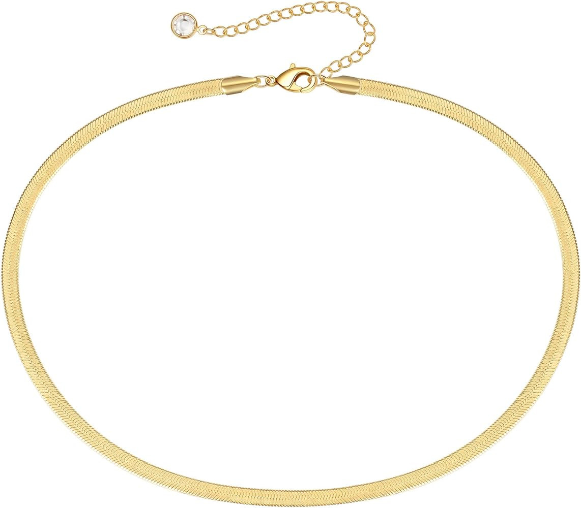 Turandoss Dainty Gold Choker Necklaces for Women - 14K Gold Plated Handmade Medallion Snake Link Cha | Amazon (US)