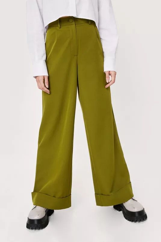 Petite Wide Leg Turn Up Pants | Nasty Gal (US)