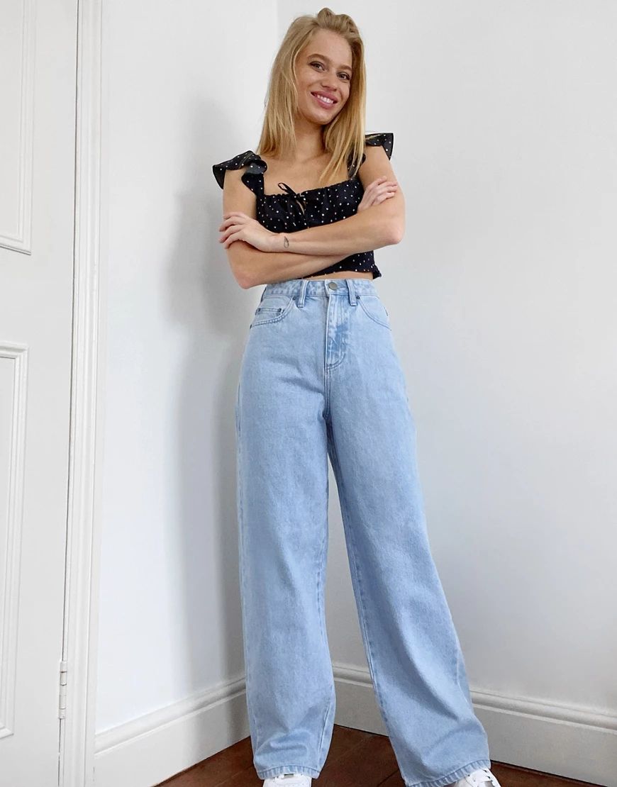 ASOS DESIGN high rise 'relaxed' dad jeans with in bright blue wash | ASOS (Global)