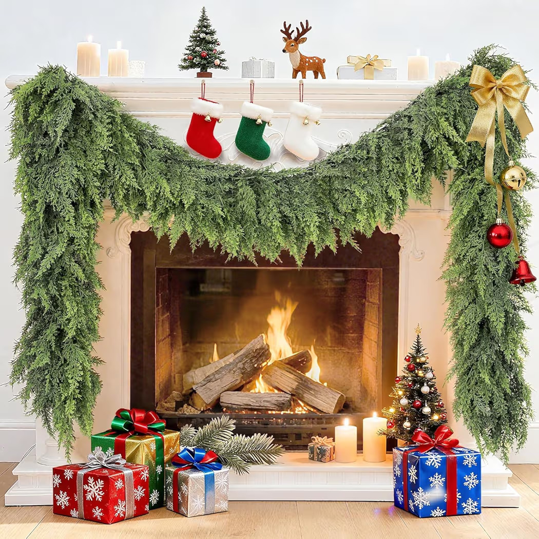 Christmas Garland Real Touch Cedar Garland Christmas Decorations 9 ft Soft and Lush Realistic Fau... | Amazon (US)