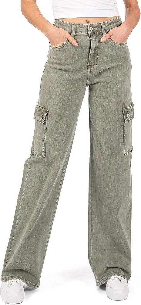VERVET Womens Juniors Wide Leg Cargo Jeans, 25 | Amazon (US)