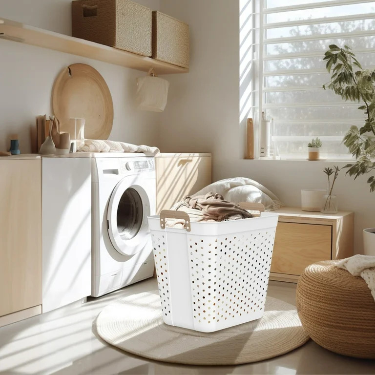 Mainstays 2 Bushel Laundry Basket, Flex Rectangular Decorative Tote, White | Walmart (US)