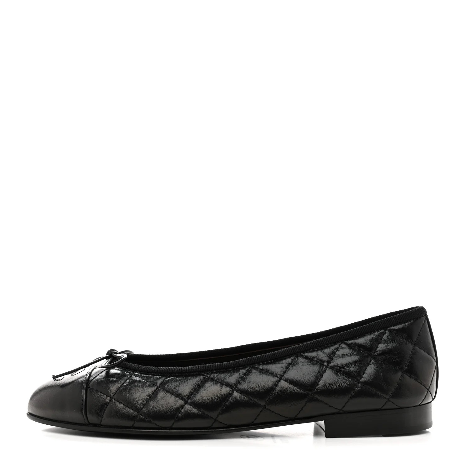 Aged Calfskin Quilted CC Cap Toe Ballerina Flats 37.5 Black | FASHIONPHILE (US)