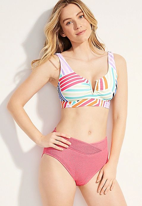 Crossover Crinkle High Waist Bikini Bottom | Maurices