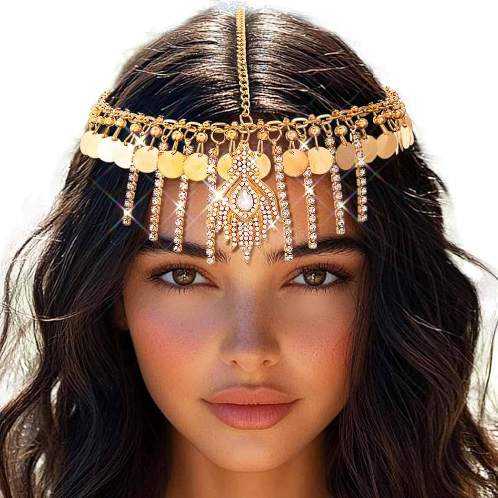 JAKAWIN Egyptian Headpiece Gold Sequin Head Chain Jewelry Rhinestone Hair Accessories for Women | Amazon (CA)