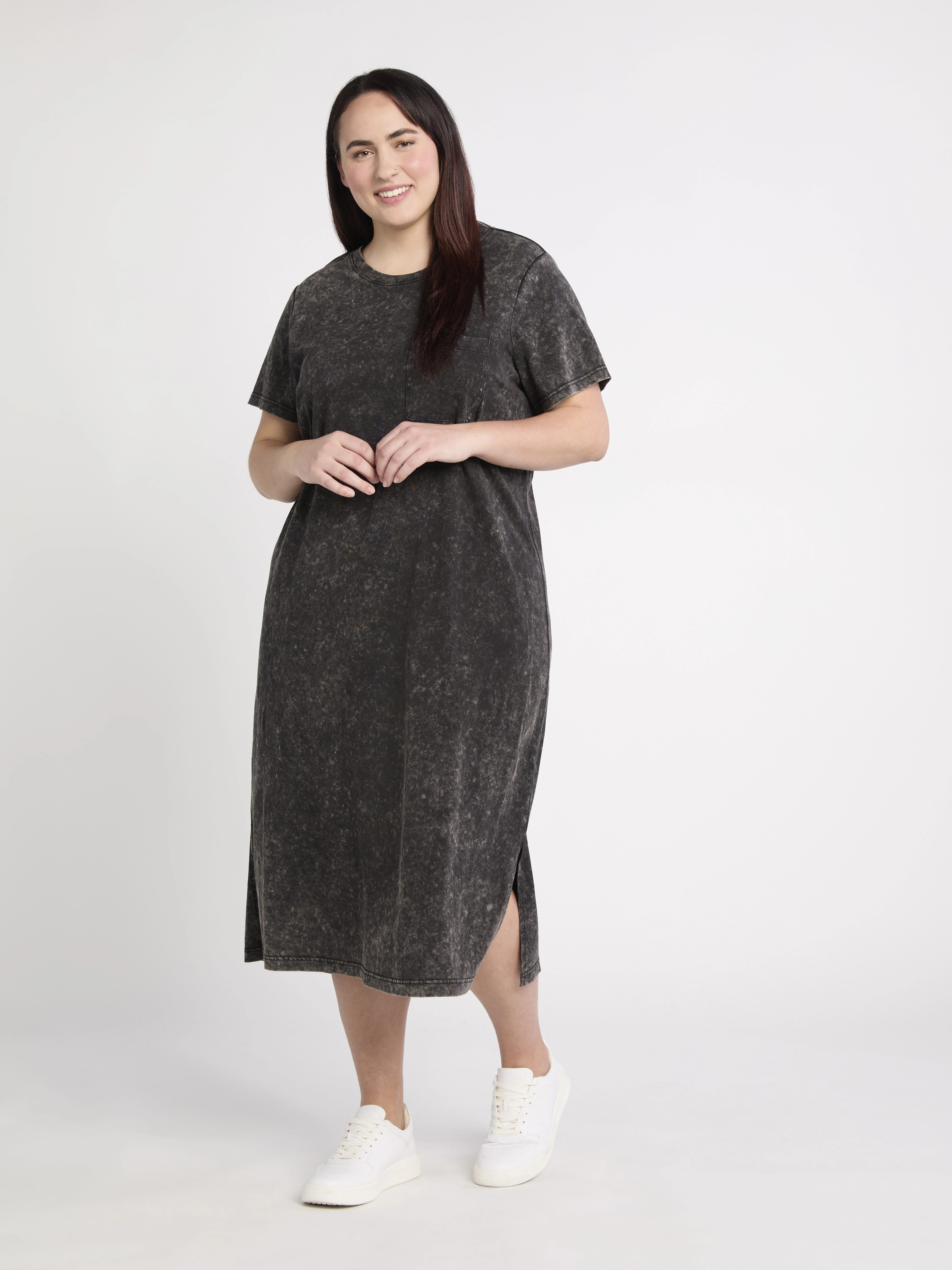 Time and Tru Women's and Women's Plus Cotton T-Shirt Dress with Short Sleeves, Sizes XS-4X | Walmart (US)