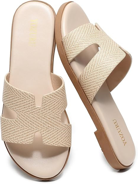 Yozuru Womens Flat Sandals Open Toe Dressy Summer Sandals Comfortable Casual Slip on Leather Slid... | Amazon (US)