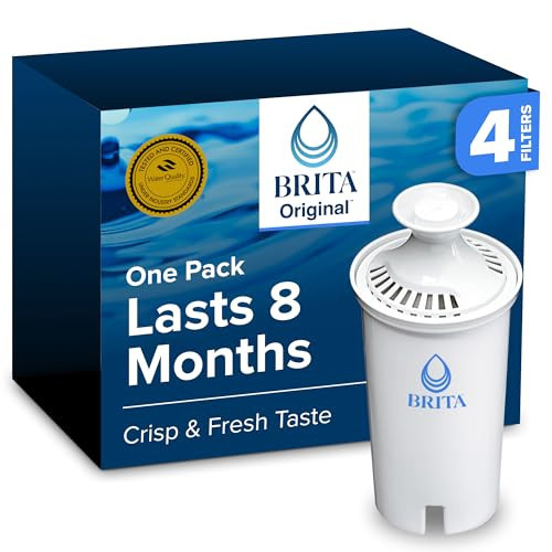 Brita Standard Water Filter for Pitchers and Dispensers, BPA-Free, Reduces Copper, Cadmium and Mercury Impurities, Lasts Two Months or 40 Gallons, Includes 4 Filters for Pitchers | Amazon (US)