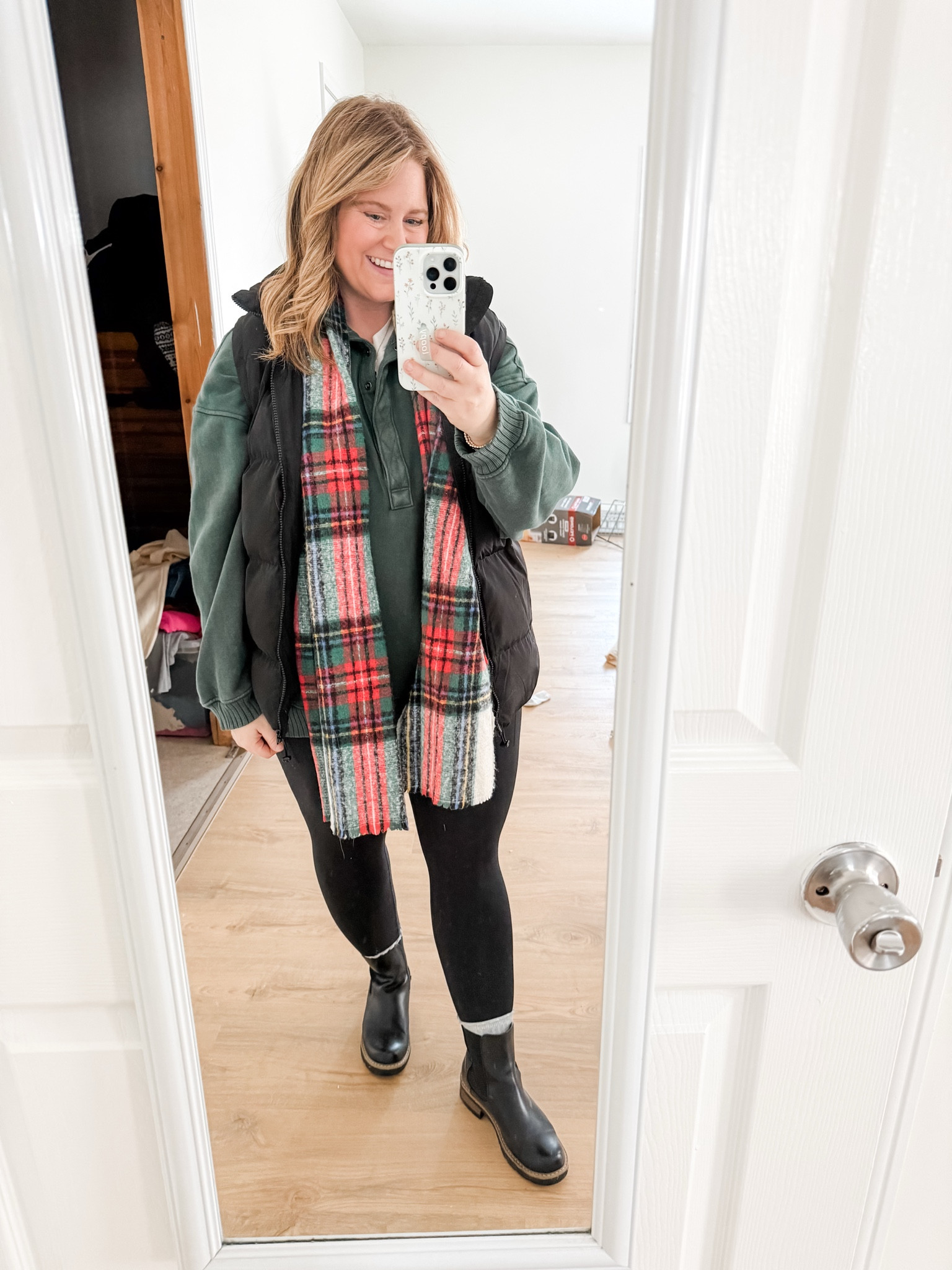 Wearing this to the movies to go see the Polar Express! Wearying a large in my Aerie snap sweatshirt, XL in my leggings.  My Christmas plaid scarf is older but I linked some similar ones 

#LTKHoliday #LTKSeasonal #LTKMidsize