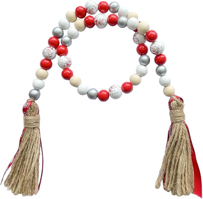 Christmas Decro Wood Bead Garland Tassels 1 Pack 40inch Farmhouse Boha Beaden Wooden Garlands for... | Amazon (US)