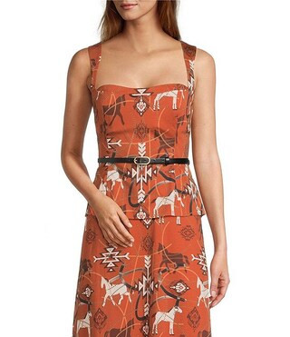 Antonio Melani Winona Coordinating Western Printed Sateen Sweetheart Neck Sleeveless Blouse | Dil... | Dillard's