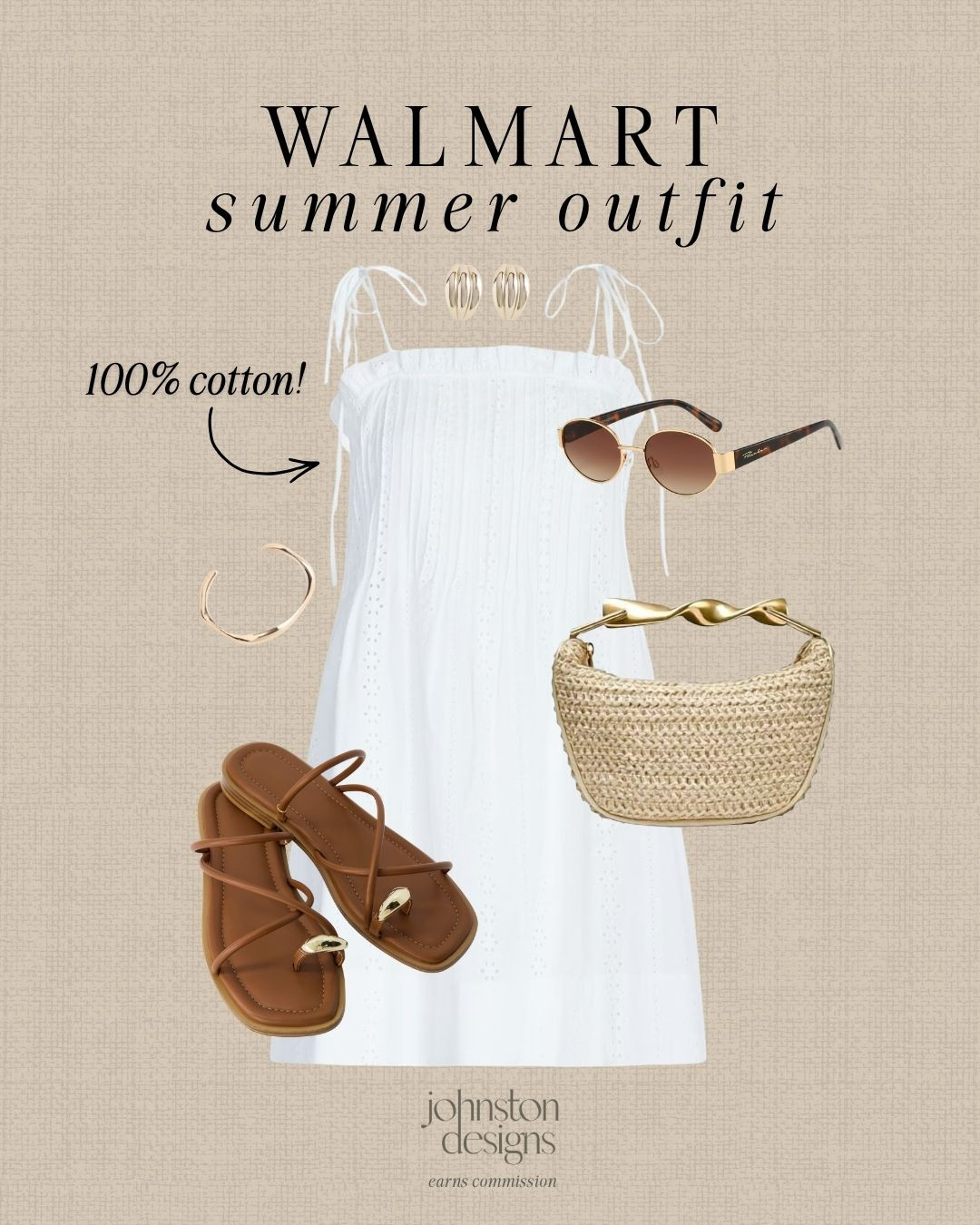 Walmart summer outfit finds with the cutest 100% cotton white dress, raffia bag and neutral sandals. 🤍

Walmart summer outfit, white cotton dress, summer dress, raffia bag, neutral sandals, vacation outfit, warm weather style, affordable fashion, beach outfit, summer accessories, gold jewelry, sunglasses, casual outfit, Walmart fashion, white sundress 

 #LTKootd #LTKSeasonal